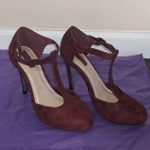 Forever 21 Faux Suede Heels with Ankle Strap - Maroon, Women's Size 6, USED